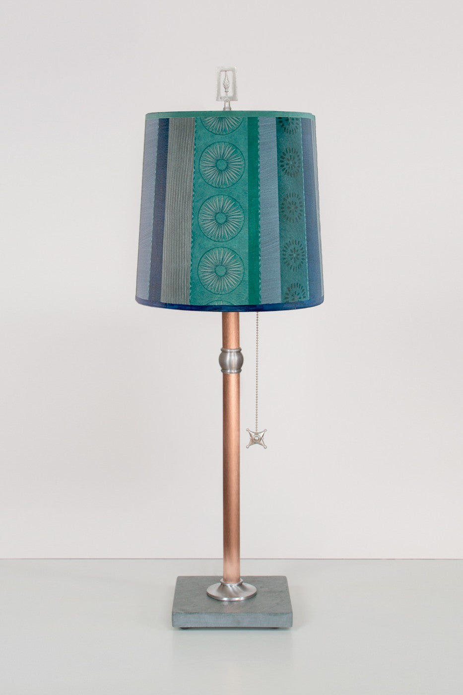 Copper Table Lamp with Small Drum Shade in Celestial Leaf – True North  Gallery