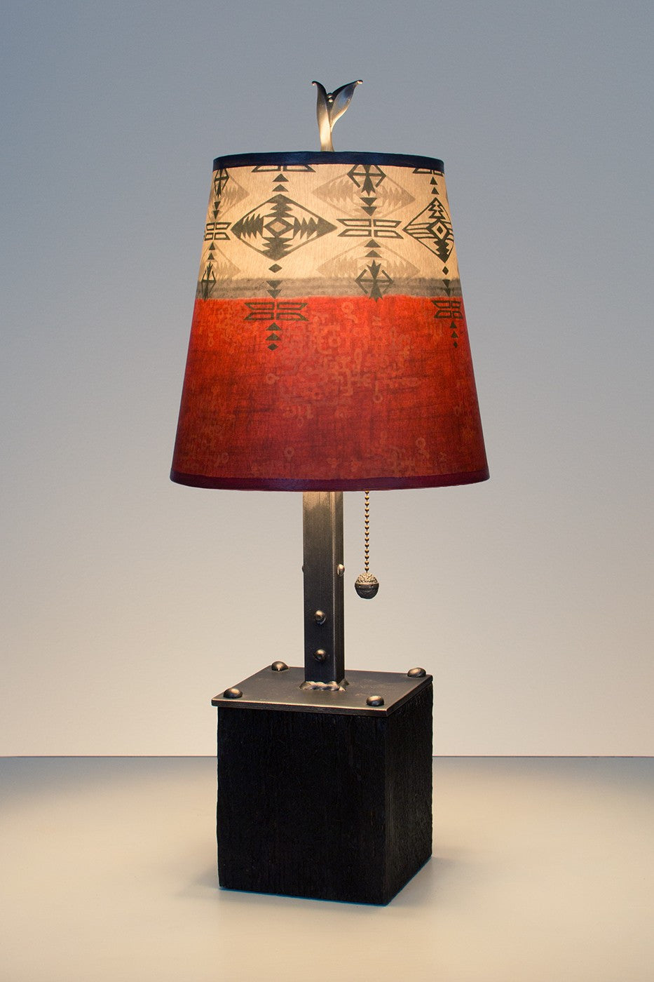 Steel Table Lamp on Wood with Small Drum shade in "Mesa" - True North Gallery