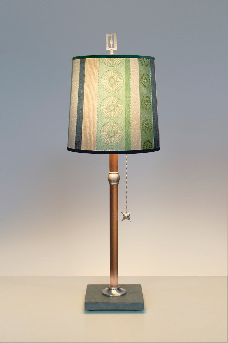 Copper Table Lamp with Medium Drum Shade in Serape Waters - True North Gallery