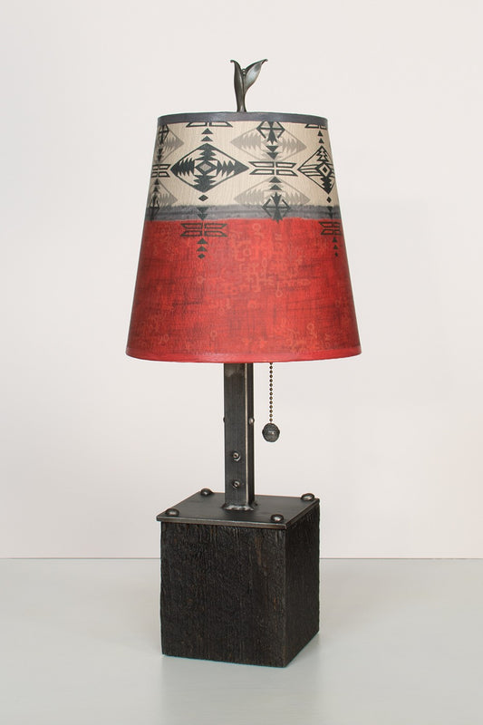 Steel Table Lamp on Wood with Small Drum shade in "Mesa" - True North Gallery