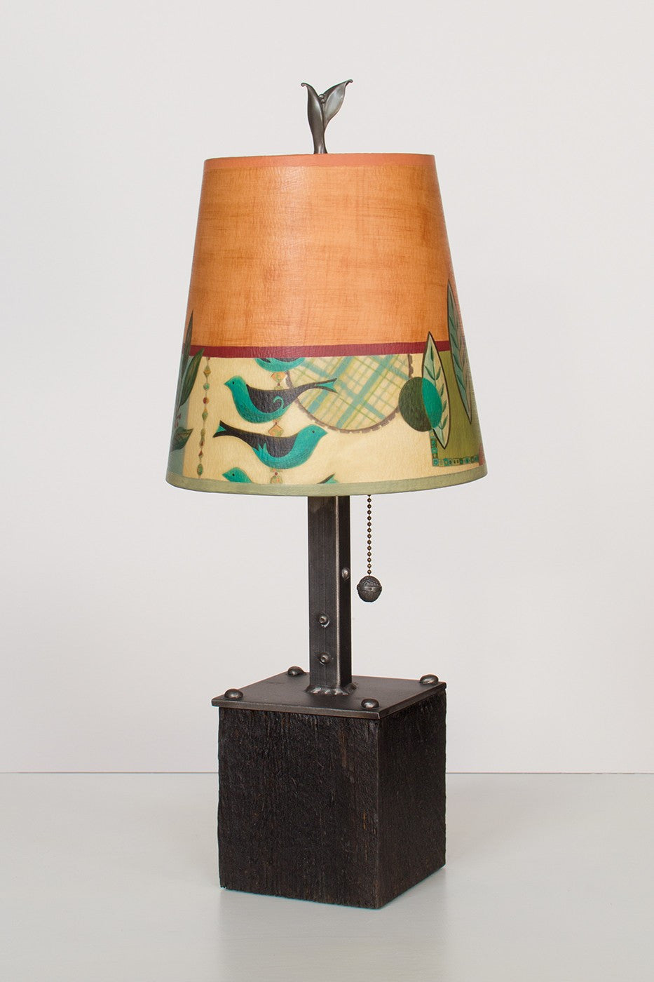 Steel Table Lamp on Wood with Small Drum Shade in New Capri Spice - True North Gallery