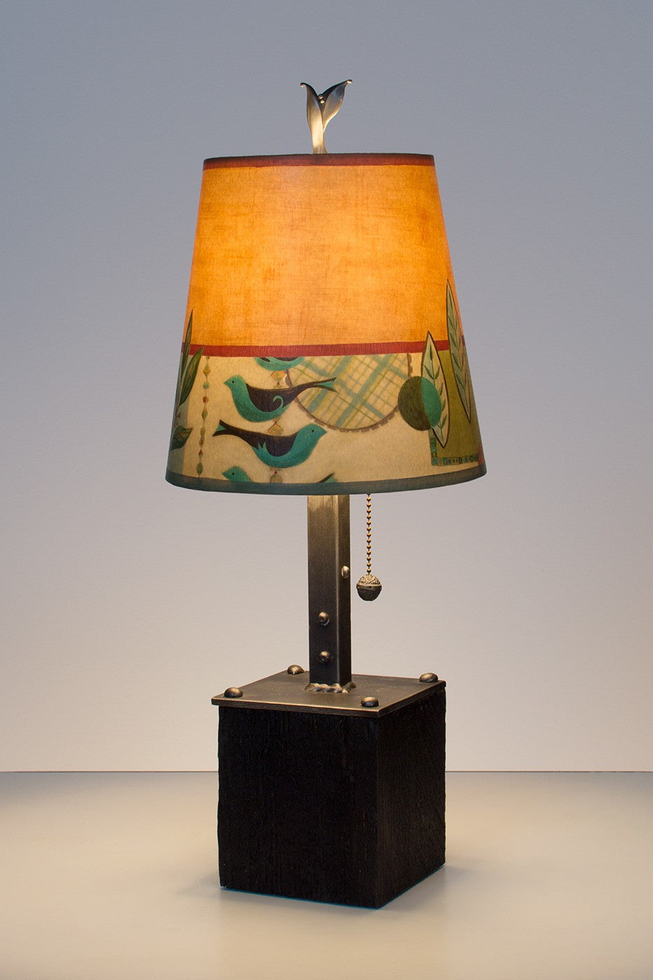 Steel Table Lamp on Wood with Small Drum Shade in New Capri Spice - True North Gallery